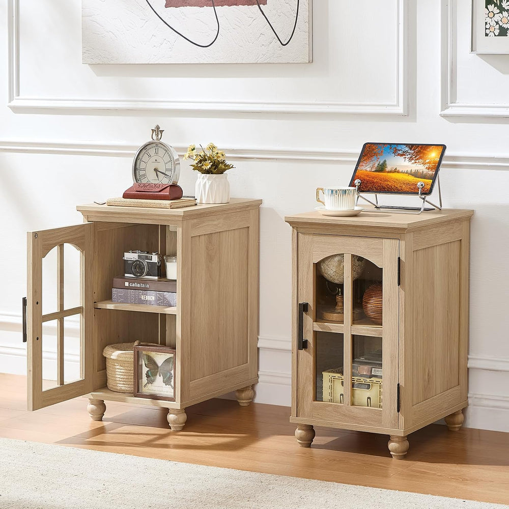 RWYHG Narrow Side Table, Farmhouse Nightstand with Charging Station | End Tab...