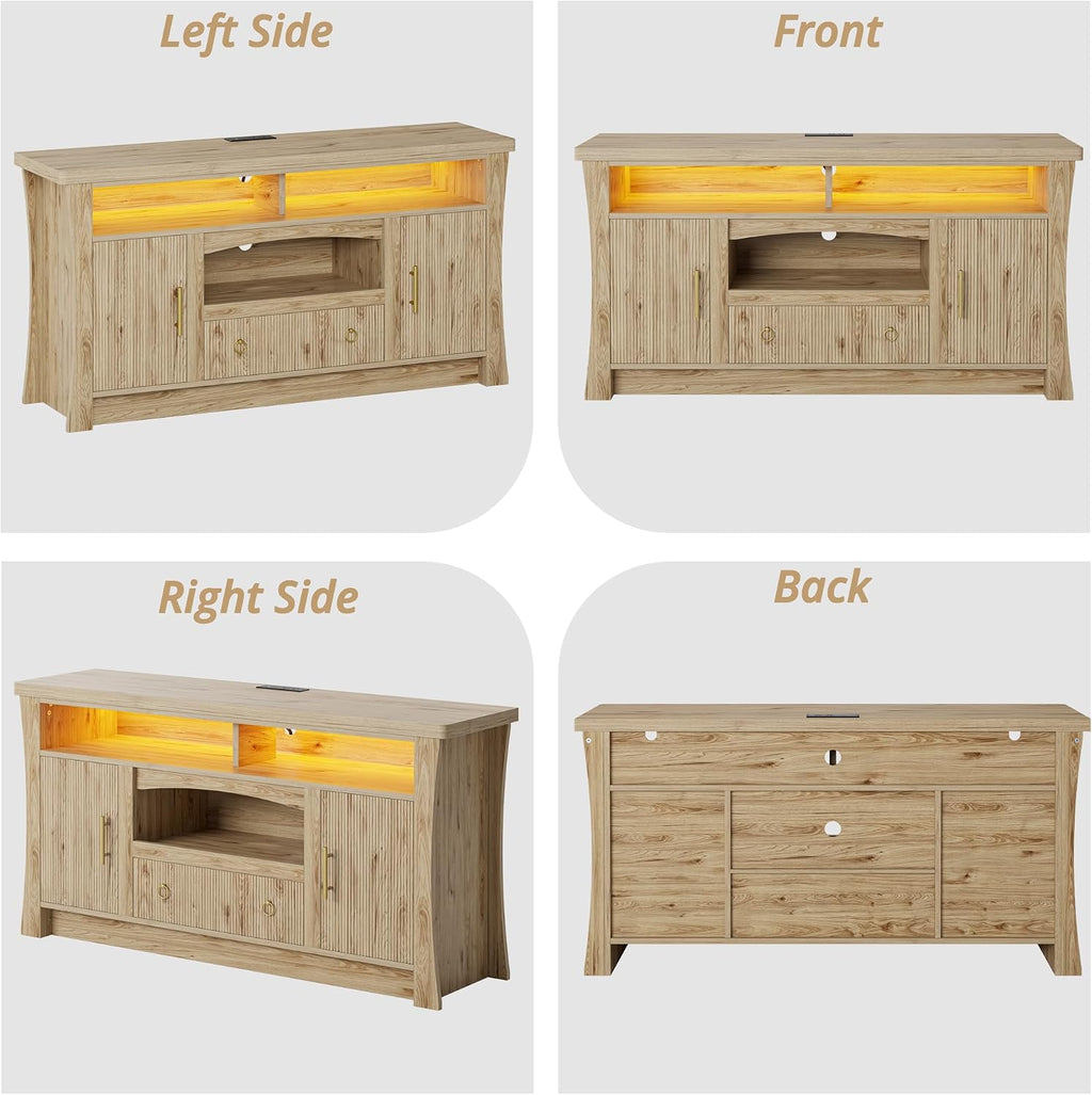 LIKIMIO TV Stand for 65 inch TVs, Entertainment Center with Power Outlet | 2 Storage Cabinets and Drawer. 60,000-color LED with Remote and APP Control. Cable Management Hole. P2 MDF. Easy Setup.