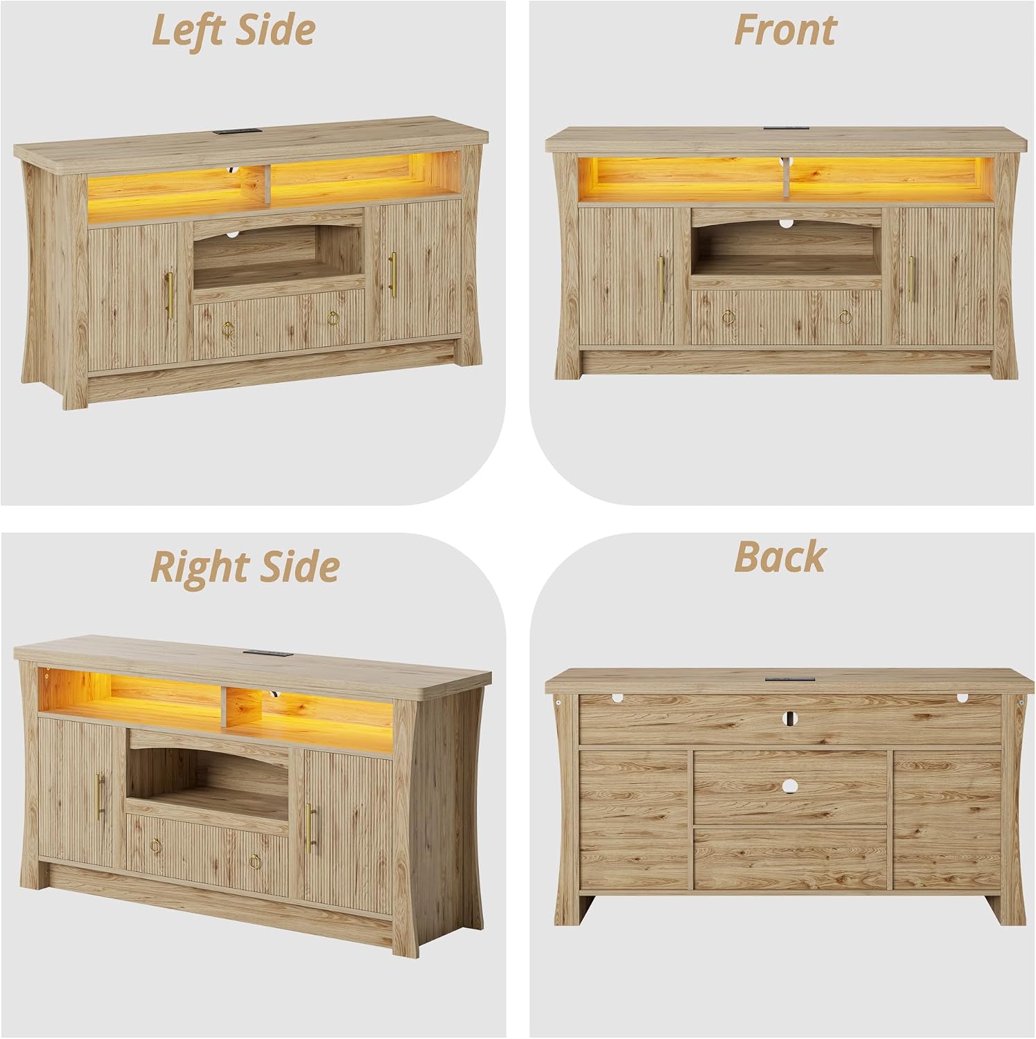 LIKIMIO TV Stand for 65 inch TVs, Entertainment Center with Power Outlet | 2 Storage Cabinets and Drawer. 60,000-color LED with Remote and APP Control. Cable Management Hole. P2 MDF. Easy Setup.