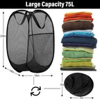 BATTOO Deluxe Strong Mesh Pop up Laundry Hamper Basket with Side Pocket for Laundry Room, Bathroom, Kids Room, College Dorm or Travel 2 Pack Black