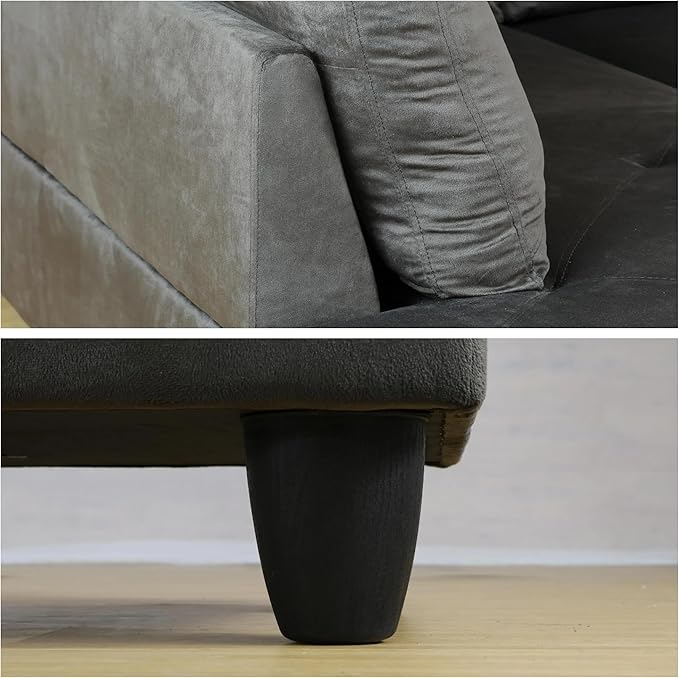 L-Shaped Sectional Sofa with Ottoman, Right-Facing Modern Microfiber Couch for Living Room, Bedroom, Office, Espresso