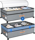 Under Bed Storage with Wheels, 72L XXL Under the Bed Storage Containers Large, 10‘’ Tall Adjustable Storage for Underbed with Lids, Rolling for Shoes, Clothes, Blankets, Grey