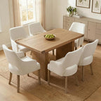 Linen Dining Chairs Set of 6, Upholstered Farmhouse Kitchen Chair Accent Chairs Side Chair with Wood Legs for Living Room/Dining Room/Bedroom/Restaurant, Upgraded Size, Cream