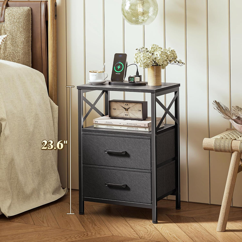 Huuger Night Stand with Charger Station, USB-C Port, End Table