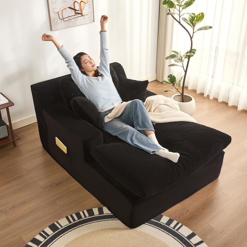 Afuson 63" Chaise Lounge Chair Indoor, Set of Convertible Sleeper Sofa C...