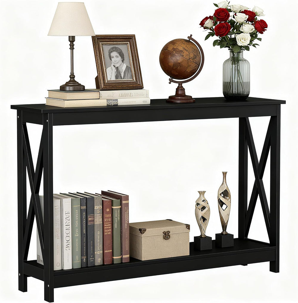 ZENY Console Table, Entryway Table, Narrow Sofa Table with 2-Tier Shelves, En...