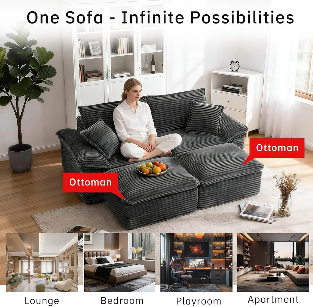 81'' Chaise Lounge Chair Indoor, Oversized Corduroy Upholstered Sofa ...