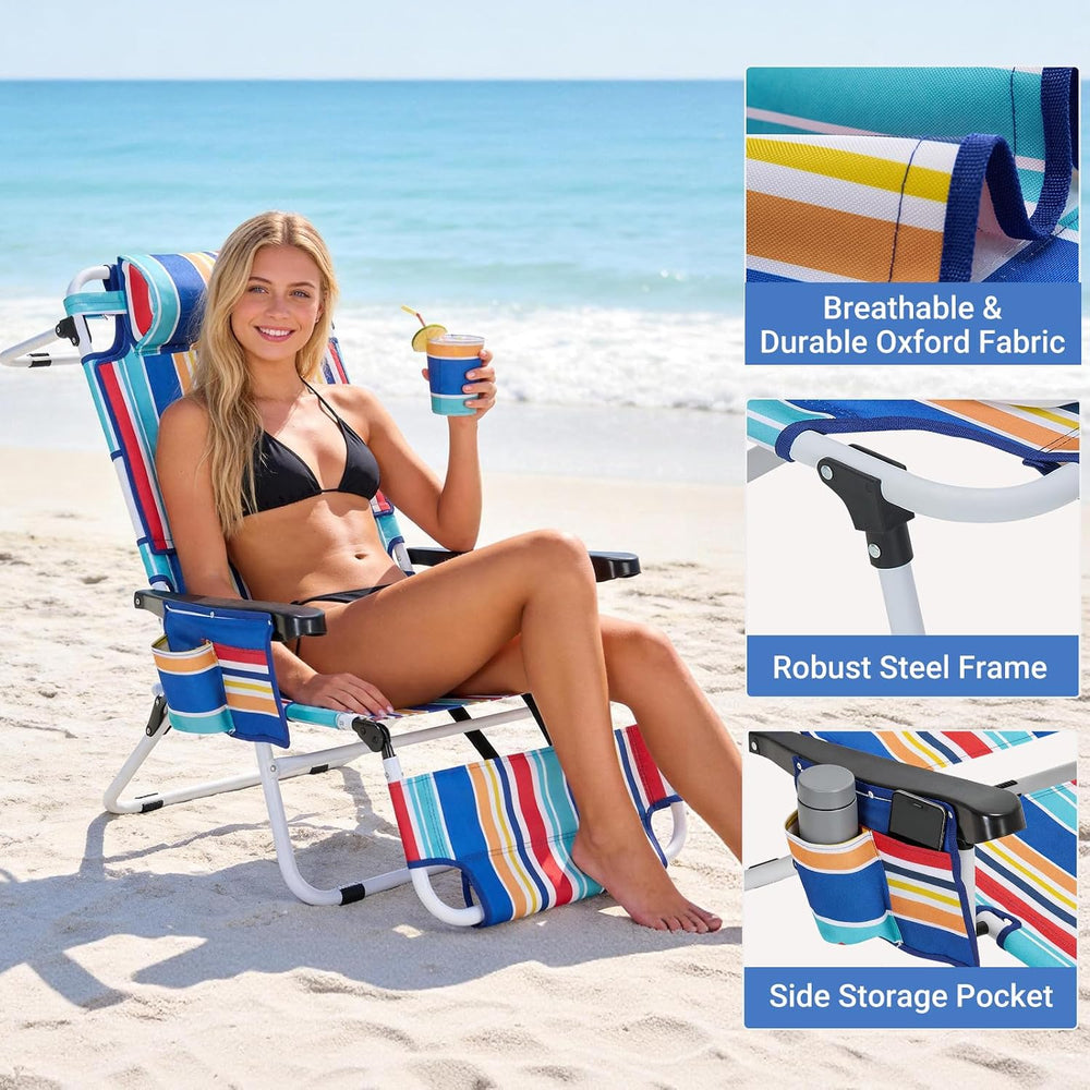 5 Position Folding Beach Chair with Face Hole, Portable Backpack Foldable Lou...