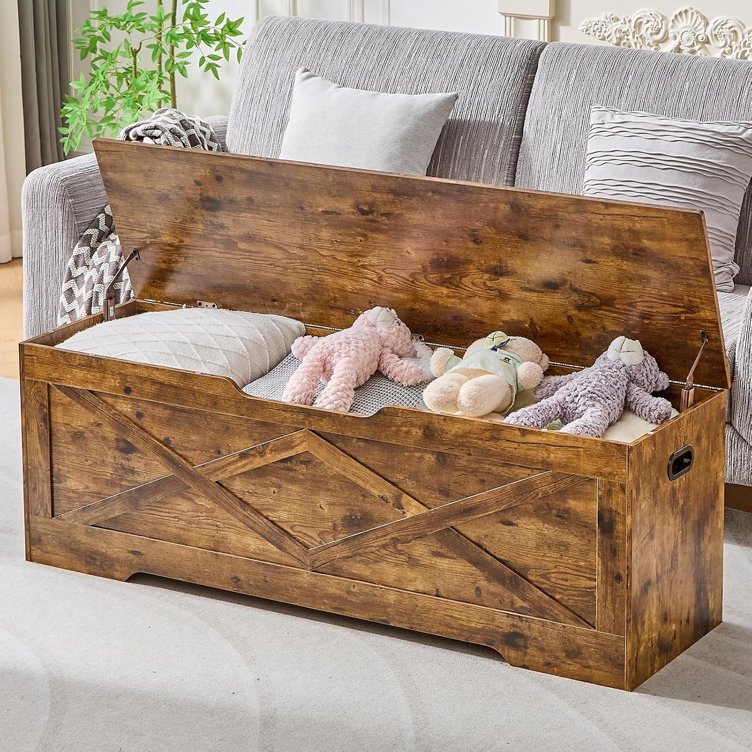 55.1" Storage Bench,Storage Chest for Entryway, Mudroom & Bedroom | 55.1L”x15.7W”x19.1H” Wooden Storage Bench,Storage Trunk with 2 Safety Hinges,Supports 220 lb,Easy Assembly(Rustic Brown)