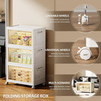 252 QT / 63 Gal Magnetic Door Storage Bins Collapsible Stackable w/1 Lid, Heavy Duty Plastic Cabinet with Wheels for Home Office Organization (White)