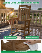 YEFU Outdoor Rocking Chairs Set of 2, HIPS Rocking Chair, Teak | Weather Resistant,Porch Rocker for Adult, Poly Patio Rocker, Like Real Wood, Durable&Sturdy,Easy Assembly, Heavy Duty 350 lbs
