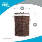 BIRDROCK HOME Seagrass Laundry Hamper with Lid & Liner - Handwoven Round Basket with Handles for Laundry/Dirty Clothes - Organizer, Storage, Shelves, Bin in Bathroom, Bedroom & Laundry Room - Espresso