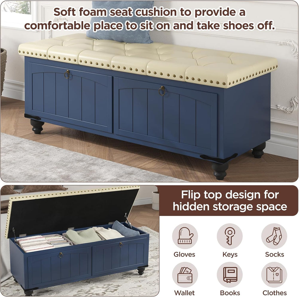Maupvit Ottoman with Storage, Wooden Storage Ottoman Bench with Safety Hinge,...