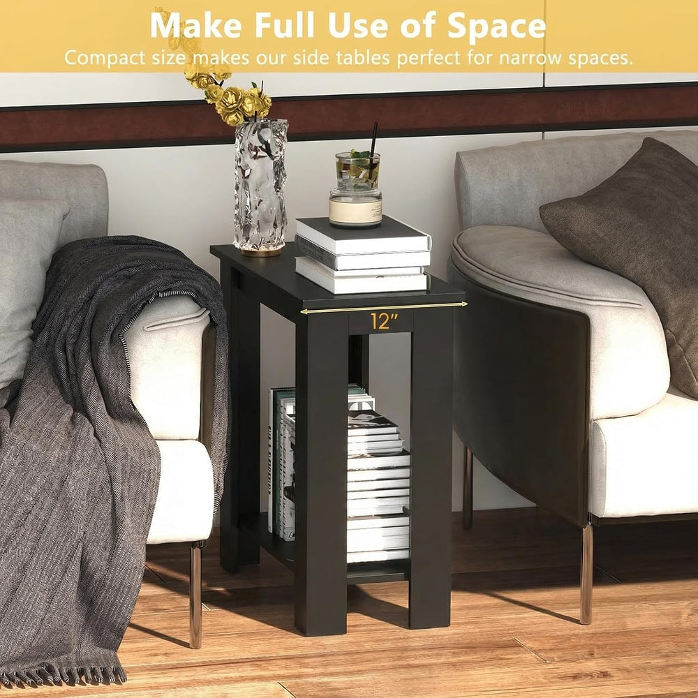 GOFLAME 24” Side Table, 2-Tier Rectangular End Table with Storage Shelf, Mult...