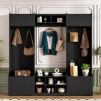 JIJIWANG 9.1''Wide Modern Hall Tree with Shoe Storage, 4-in-1 Multi-Functional Entryway Bench with 8 Cubbies, 7 Coat Hooks & Adjustable Shelf for Hallway, Living Room, Black