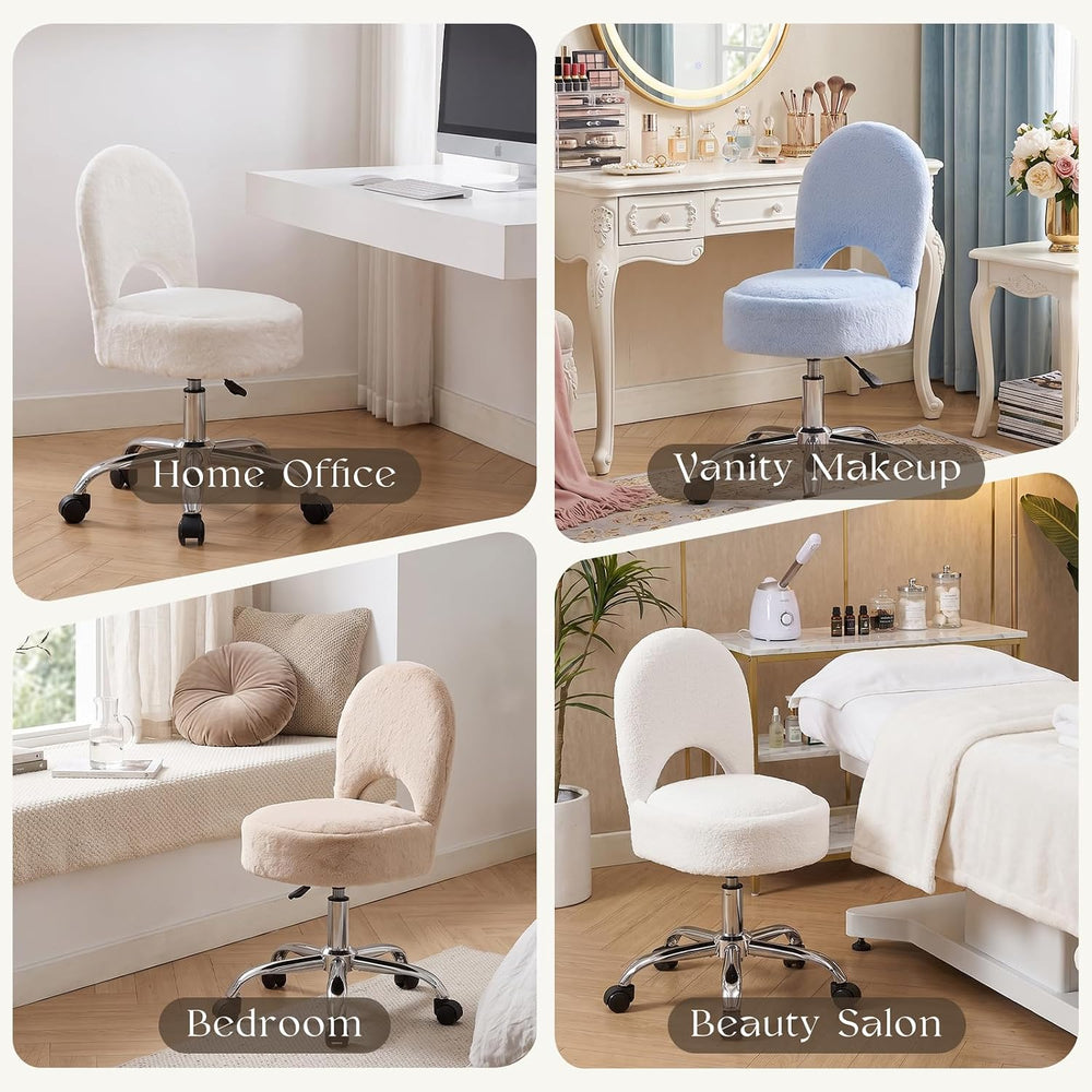 Home Office Chair Fold Swivel Vanity Chair with Storage Back Wheel