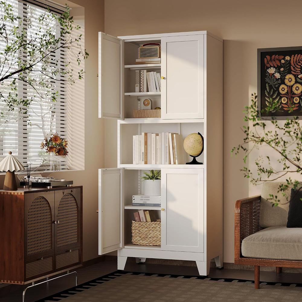 69"H Kitchen Pantry Cabinet with Countertop and Microwave Shelf,Metal Mi...