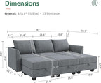 HONBAY Modular Sectional Sleeper Sofa with Storage, Convertible Modular Sectional Sofa with Reversible Chaise Sectional Couch for Living Room, Bluish Grey