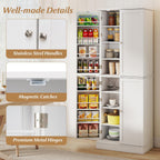 65.5" Kitchen Pantry Cabinet, Freestanding Storage Cabinet with Doors and Adjustable Shelves, 16-Tier Door Shelves with Baffle, Wooden Buffet Cupboard for Dining Room Living Room (White)