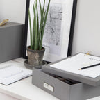 Bigso Box of Sweden Document Box for A4 paper, Brochures and Notes - Box with Lid and Handle - Fibreboard and Paper Box Storage with Lid - Grey