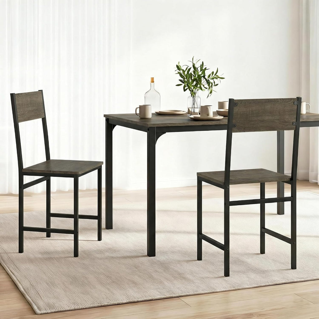 POWERSTONE Industrial Dining Chairs Set of 4, Wooden Kitchen Chairs with Slanted Backrests & Metal Legs, 330lb Capacity, Easy to Assemble, Farmhouse Dinner Seats for Living Room, Restaurant, Oak Grey