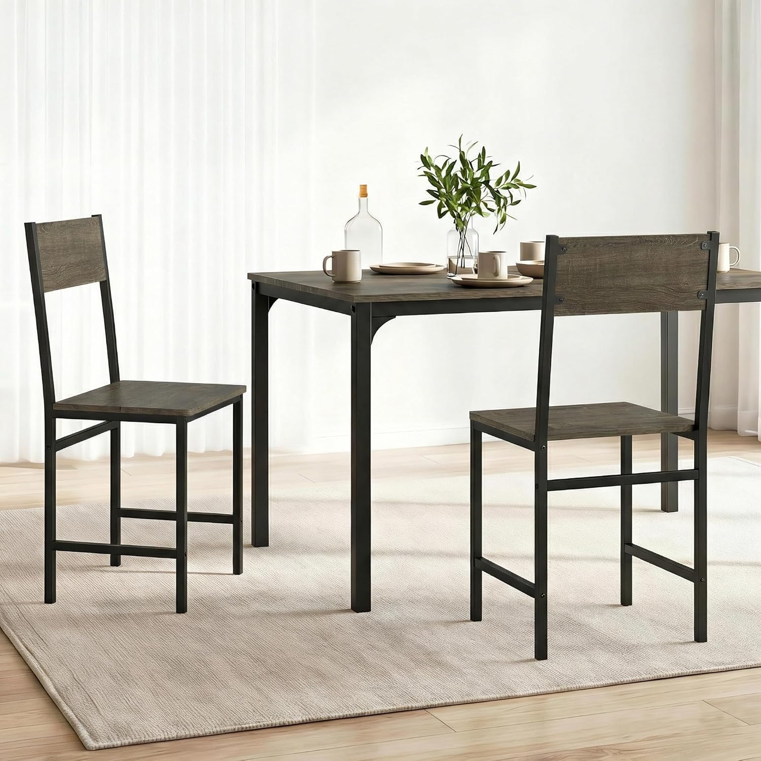 POWERSTONE Industrial Dining Chairs Set of 4, Wooden Kitchen Chairs with Slanted Backrests & Metal Legs, 330lb Capacity, Easy to Assemble, Farmhouse Dinner Seats for Living Room, Restaurant, Oak Grey