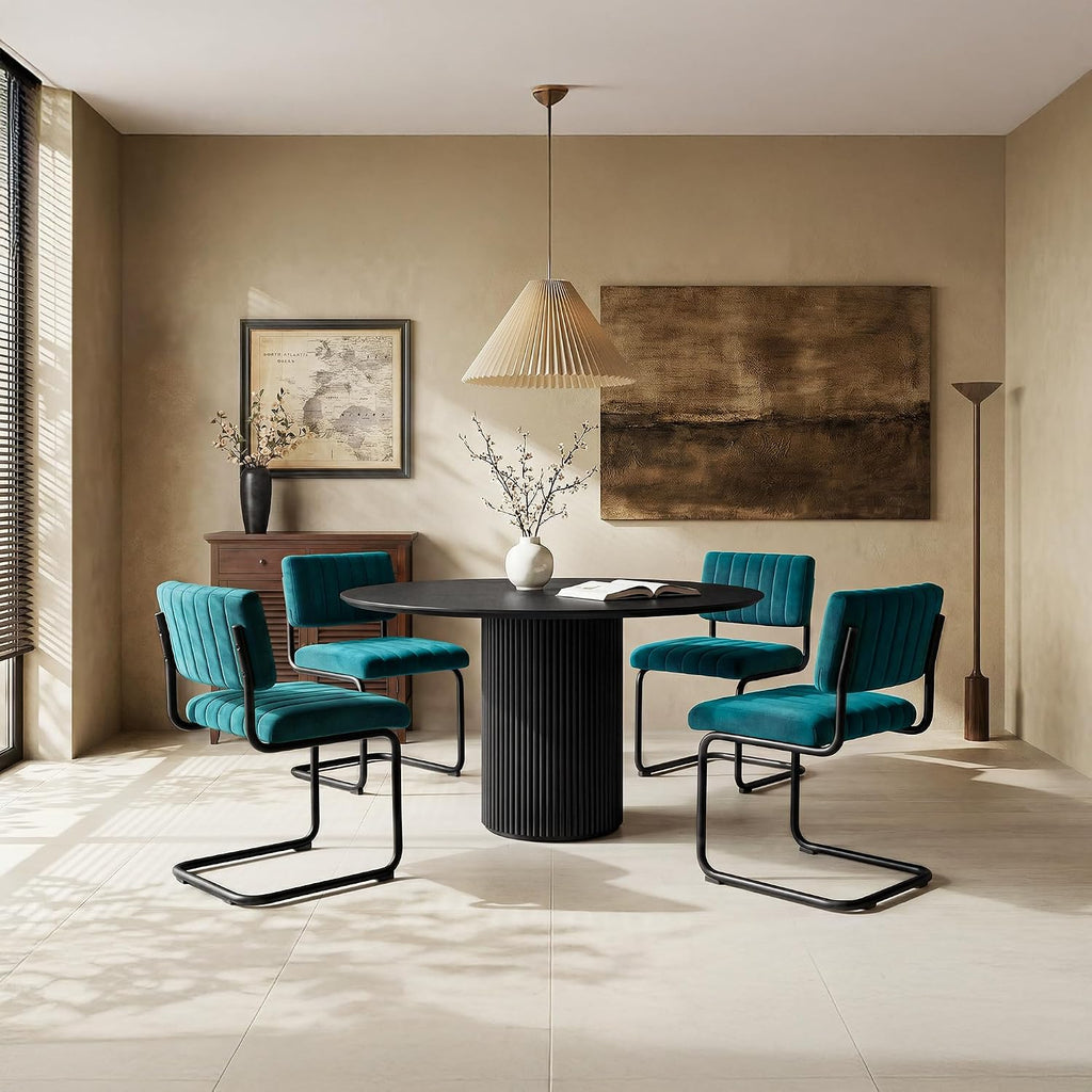 ONEVOG Modern Luxury Dining Room Chairs Set of 2, Teal Velvet Upholstered Kitchen Chairs, Heavy Duty Contemporary Armless Dining Chair with Comfy Seat & Black Metal Legs, Cantilevered Design