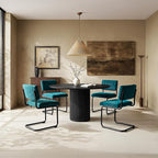 ONEVOG Modern Luxury Dining Room Chairs Set of 2, Teal Velvet Upholstered Kitchen Chairs, Heavy Duty Contemporary Armless Dining Chair with Comfy Seat & Black Metal Legs, Cantilevered Design