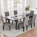 LSSBOUGHT Set of 2 Fabric Upholstered Dining Chair with Nailheads and Sturdy Wooden Legs (Gray, 6PCS)