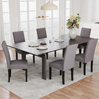 Wooden Dining Chairs Set of 4, Modern Fabric Upholstered Kitchen Side Chairs, Farmhouse High Back Chair with Copper Nail(Gray)