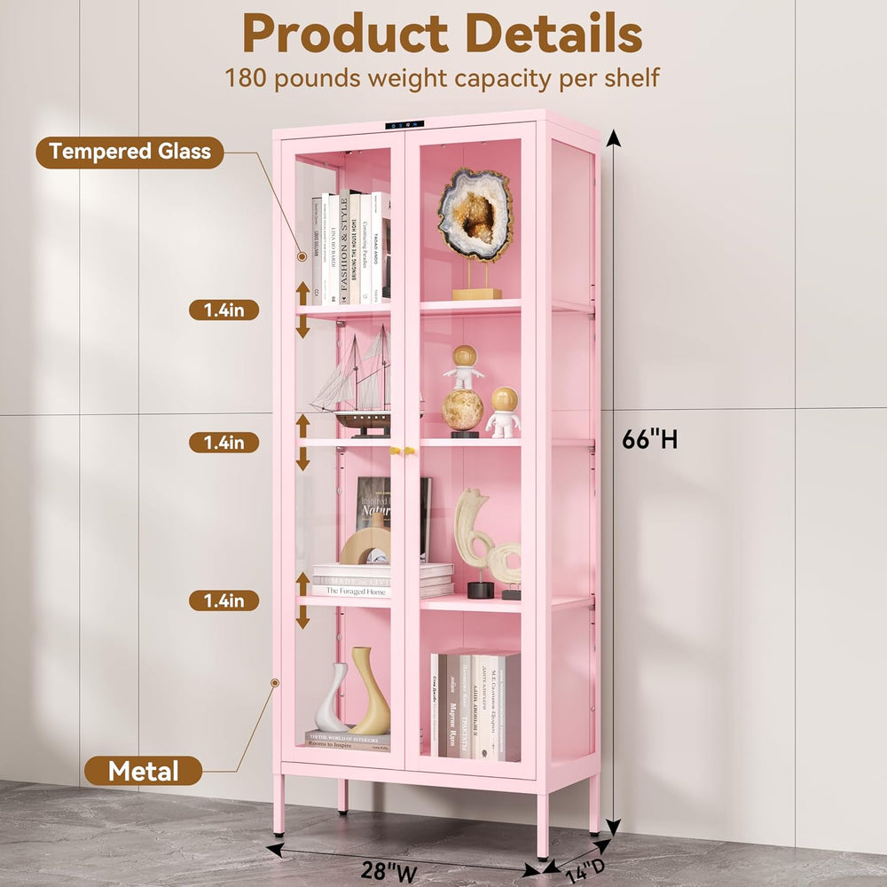 Polup Glass Display Cabinet with Glass Doors, Metal Curio Cabinet with 8-Colo...
