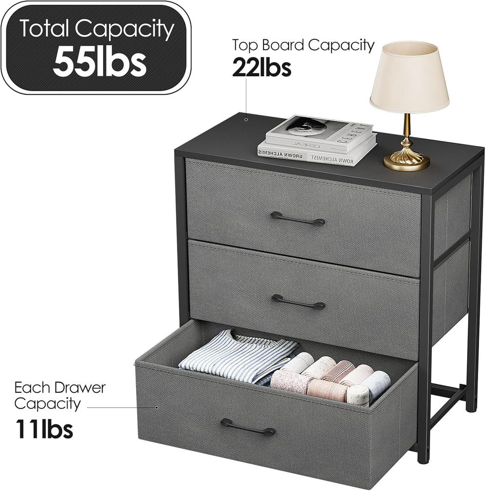 Memobarco Nightstand with 3 Fabric Drawers, Storage Dresser, Gray | Storage D...