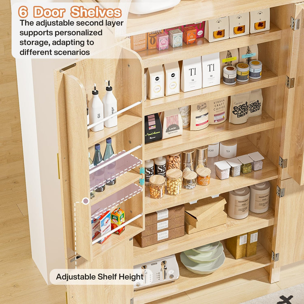 PRETZI Fluted Arched Cabinet with Doors, 71" Tall Kitchen Pantry Storage...