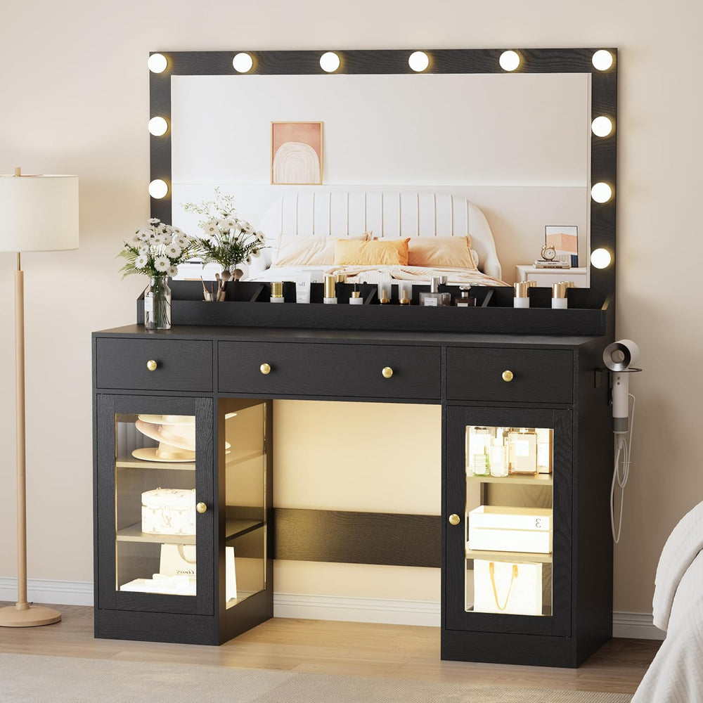 Thacuok Makeup Vanity with Large Mirror and Lights, 47''Wide Dressing...
