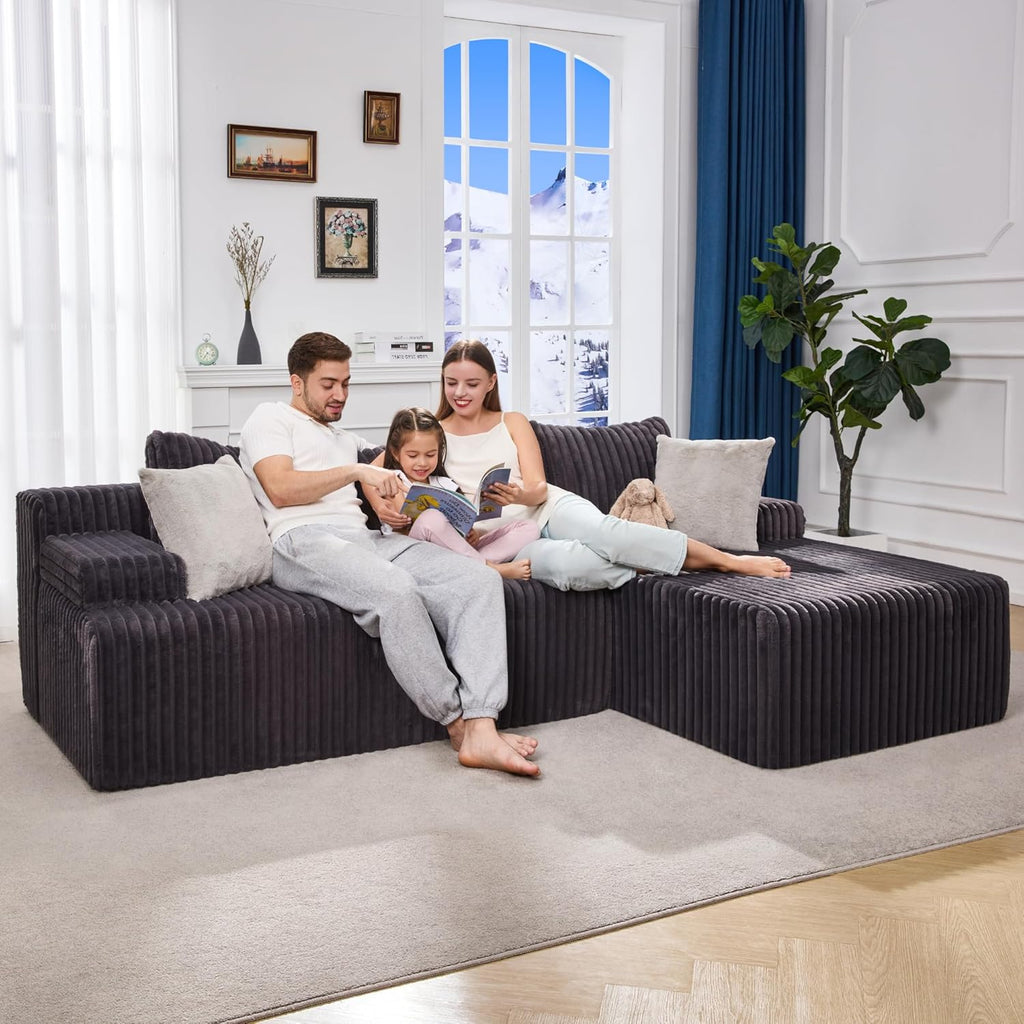 Hobestluk Boneless Couch Modular Sectional Sofa L-Shape Cloud Couch Lounge | 96" Right Facing Chaise Darkgrey,Memory Foam,Removable Cover,Non-slip Bottom,No Assemble Required,Furniture for Small Home