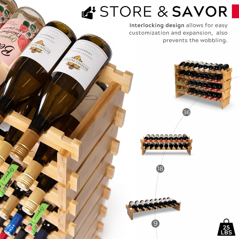 72 Bottle Wine Rack – Modular Freestanding Bamboo Wine Storage Shelf for Home...