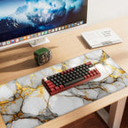 White Marble Mouse Pad – Large Extended Desk Mat 35.43 x 15.75 in – Elegant Gold Vein Design, Non-Slip Rubber Base, Waterproof Surface, Keyboard & Mouse Pad for Office, Gaming, Home Decor