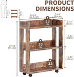ALISENED 3 Tier Nightstand with Wheels, Wood Small Bookshelf and Bookcase, Farmhouse Bedside End Table with Storage Rack for Bedroom, Library, Living Room, Home, Office Cart, Rustic