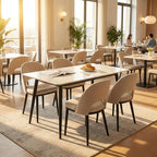 Wooden Dining Chairs Set of 6,Upholstered Kitchen Dining Room Chairs with Curved Backrest and Wood Leg,Modern Fabric Farmhouse Dinner Chair for Restaurant/Cafe,Beige