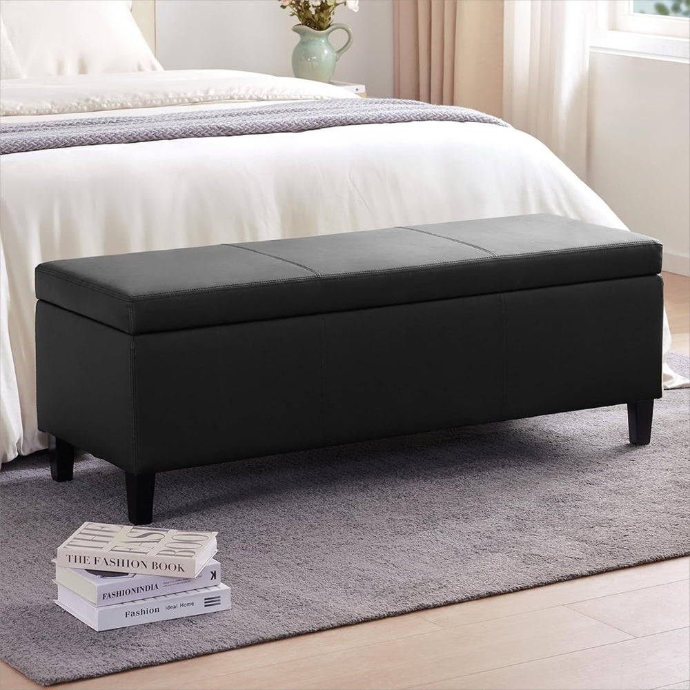 HUIMO Faux Leather Storage Ottoman Bench 50.3 Inch Extra Long PU Upholstered ...
