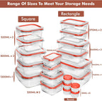 Razab 35 Pc Set Glass Food Storage Containers with Lids - Meal Prep Airtight Bento Boxes BPA-Free 100% Leak Proof (15 lids,15 glass & 5 Plastic Sauce/Dip Containers)