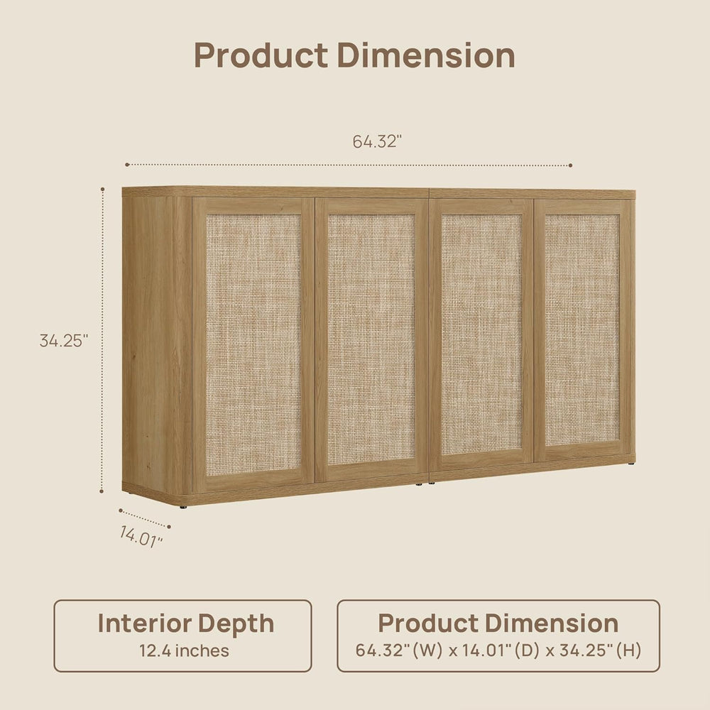 SICOTAS 64" Rattan Modular Buffet Sideboard Storage Cabinet - Large Cred...