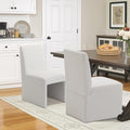 White Upholstered Dining Chairs Set of 2, Modern Dining Chairs, Kitchen & Dining Room Chairs, Linen Dining Chairs with Wooden Frame, Fabric