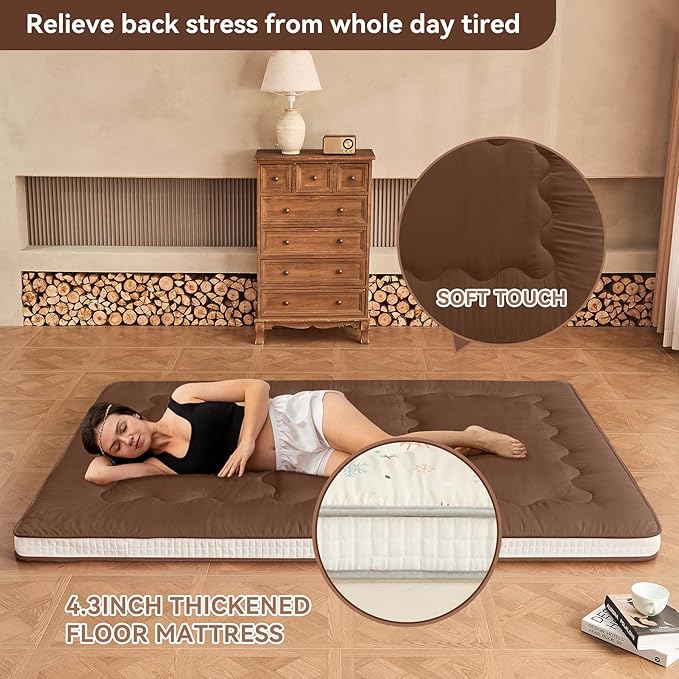 Dr.Futon Japanese Floor Futon Mattress Extra Thick Folding Roll Up Bed Topper...