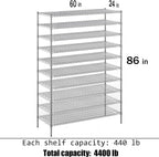 24" Deep x 60" Wide x 86" Height Wire Shelving Kit | 10-Tier | NSF Commercial Storage Rack Unit