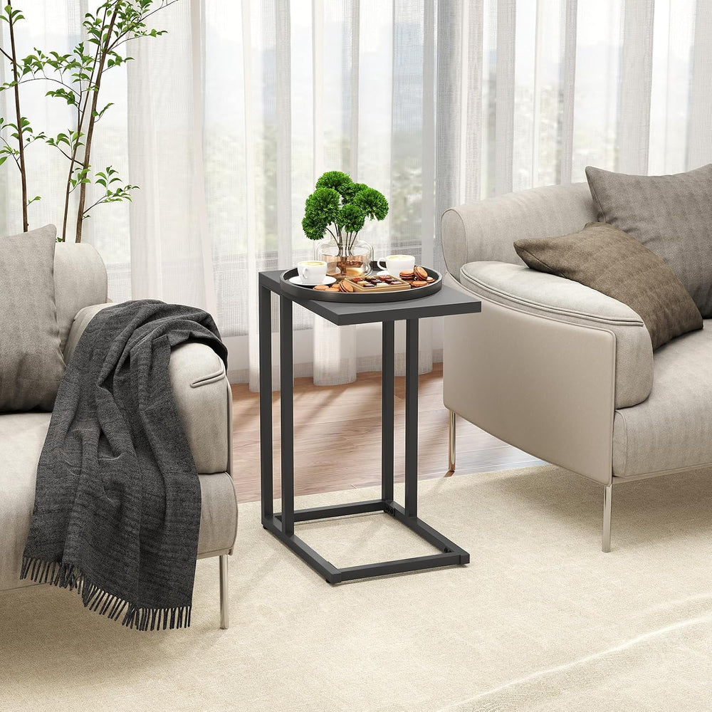 HAPPYGRILL C-Shaped Side Table with Metal Frame, Adjustable Foot Pads, Small ...