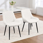 Dining Chair Set of 2, Modern Dining Chairs with Thick Cushions, Faux Leather Upholstered Kitchen Dining Room Chairs with Metal Adjustable Legs for Dining Living Room, White