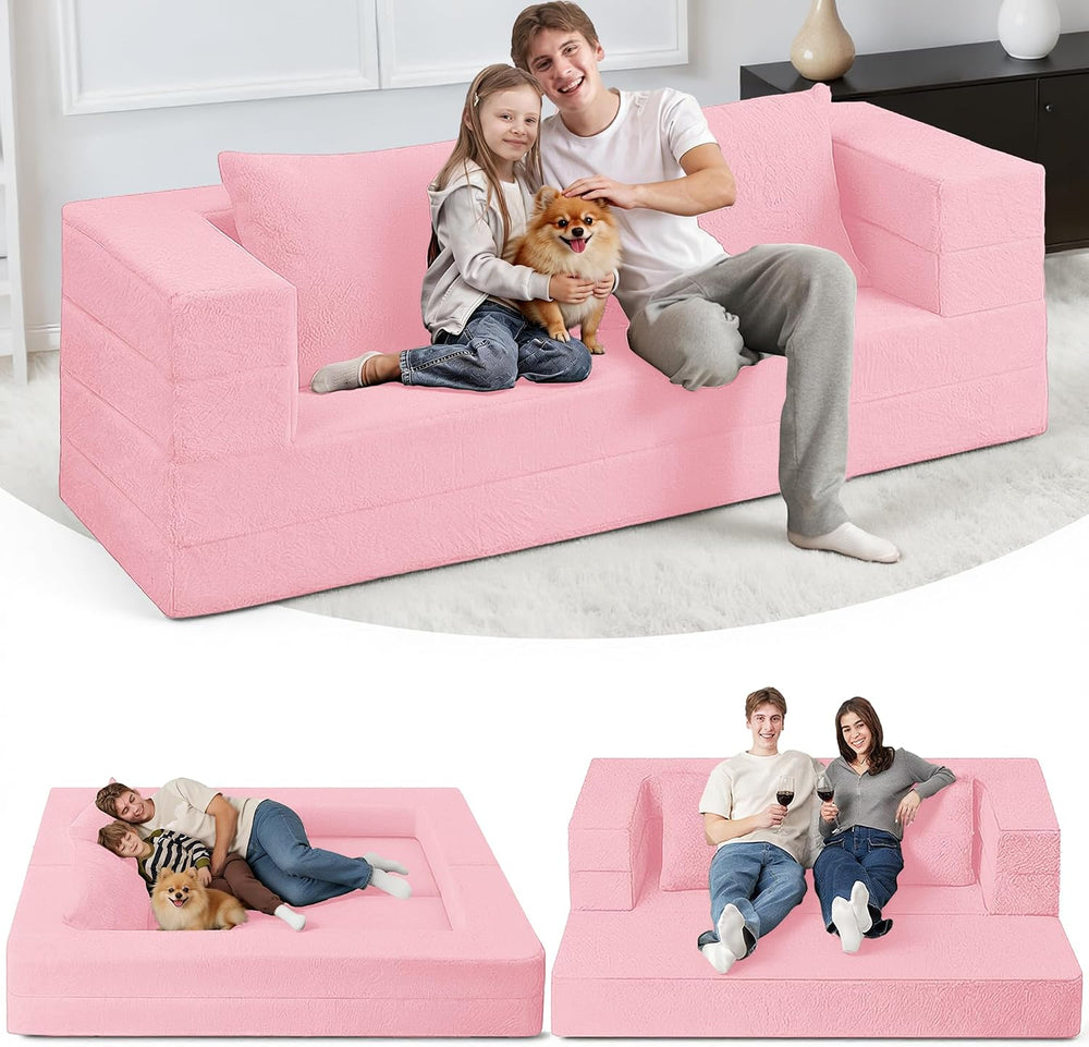 Futon Sofa Bed with Pillow, 3-in-1 Sleeper Sofa Bed with Removable Cover | Co...