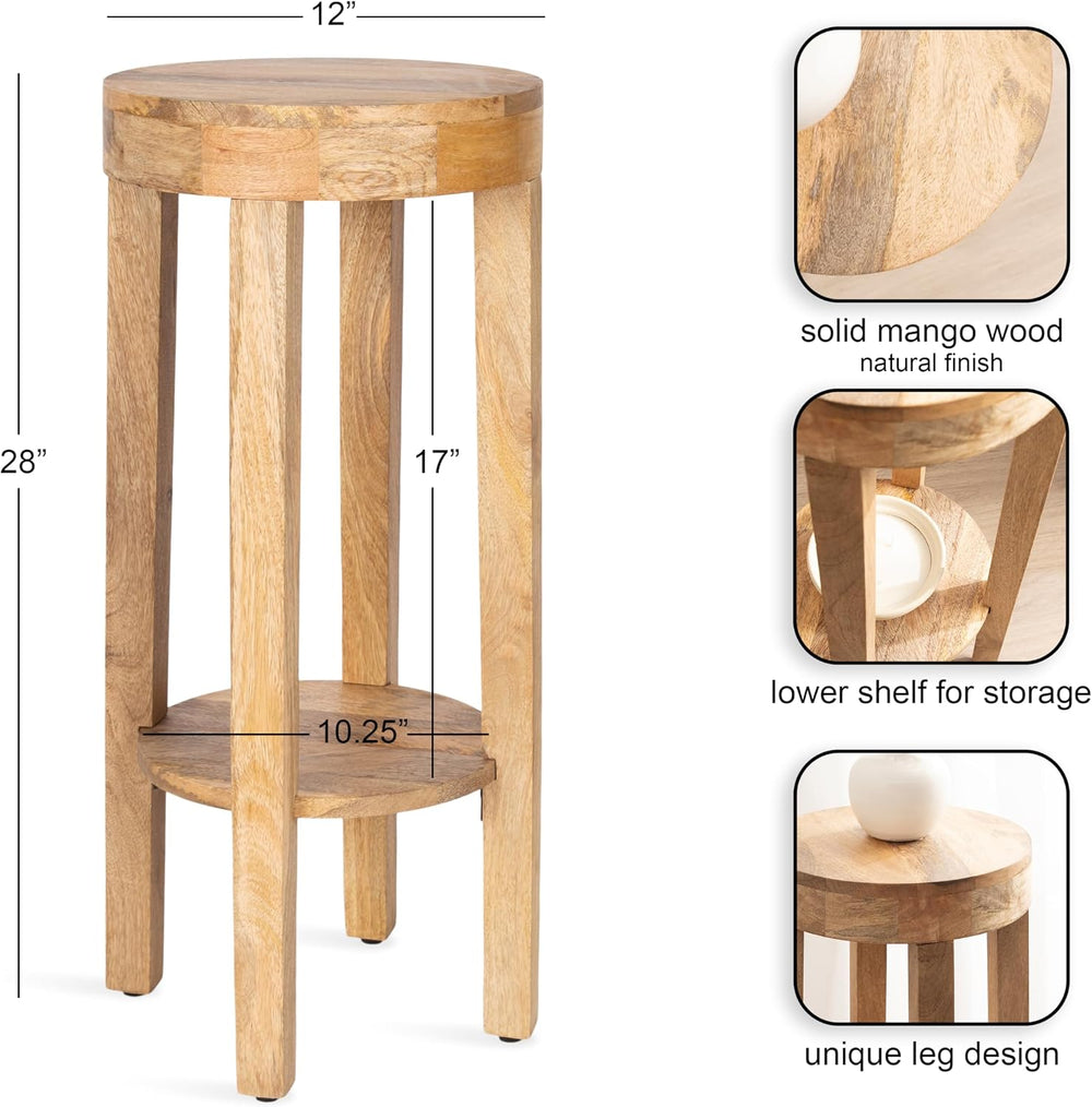 Kate and Laurel Talcott Modern Round Wood Side Table, 12 x 12 x 28, Natural W...