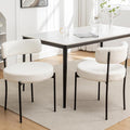 Boucle Dining Chairs Set of 2, Mid Century Modern Dining Room Chairs with Metal Legs, Upholstered Kitchen Chairs for Dining Room, Kitchen (White)